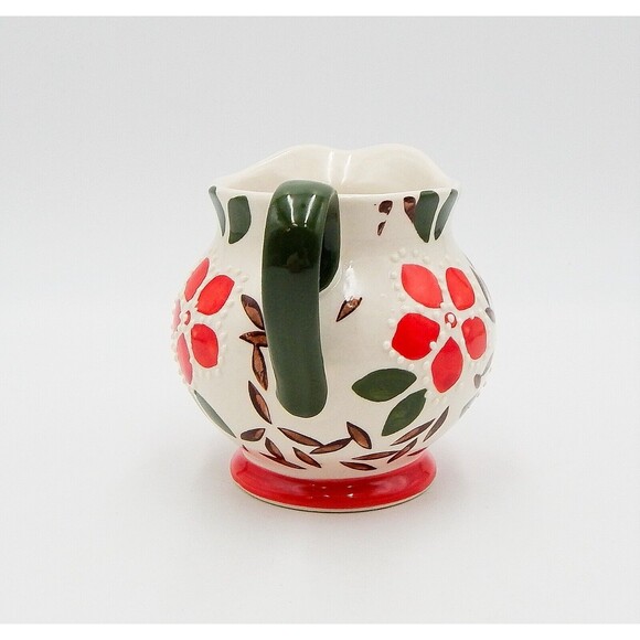 Dutch Wax Coastline Imports Red Green Floral Creamer Embossed Hand-Painted - Picture 4 of 8